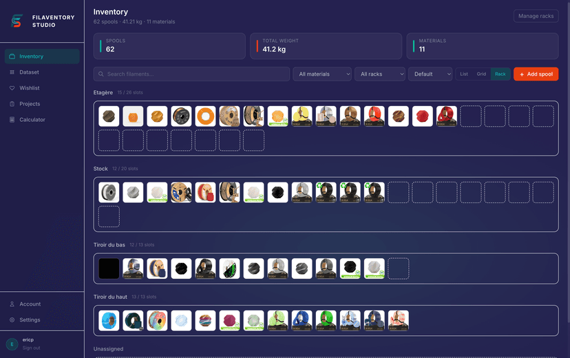 Filaventory screenshot 2